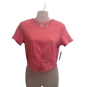 JoyLab Pink Short Sleeve Crew Neck Knit Rib T-Shirt Casual Crop Top Medium